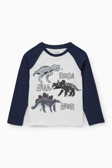 Kinderen - Dino - longsleeve - glanseffect - donkerblauw