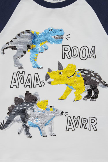 Bambini - Dinosauri - maglia a maniche lunghe - effetto brillante - blu scuro