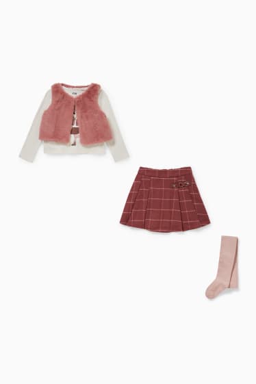 Enfants - Ensemble - haut à manches longues, gilet, jupe et collants - 4 pièces - rose foncé