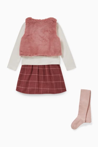 Bambini - Set - maglia a maniche lunghe, gilet, gonna e collant - 4 pezzi - rosa scuro