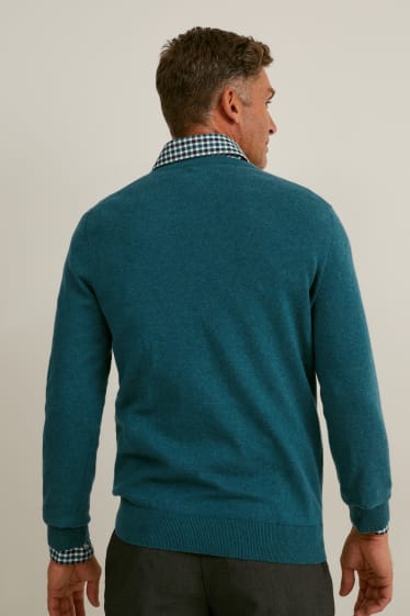 Hombre - Jersey y camisa - regular fit - de planchado fácil - verde oscuro / blanco