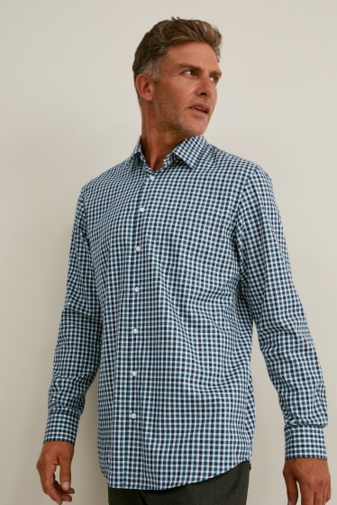Herren - Pullover und Hemd - Regular Fit - bügelleicht - dunkelgrün / weiß