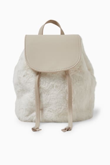 Enfants filles - Sac à dos en imitation fourrure - blanc crème