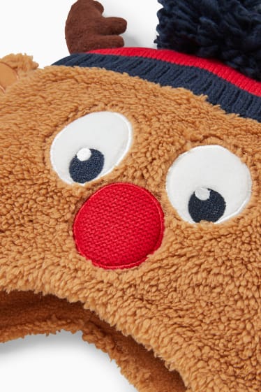 Dětské - Vánoční teddy čepice - havanna
