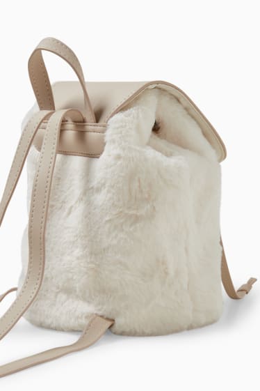 Enfants filles - Sac à dos en imitation fourrure - blanc crème