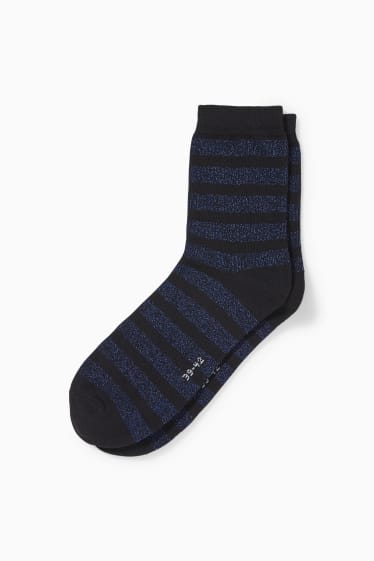 Damen - Socken - gestreift - Glanz-Effekt - schwarz