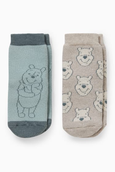 Bébés - Lot de 2 paires - Winnie l’ourson - chaussettes antidérapantes pour nouveau-né - vert / beige