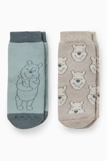 Babys - Multipack 2er - Winnie Puuh - Erstlings-Anti-Rutsch-Socken - grün / beige