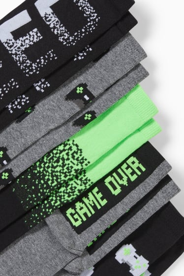 Children - Multipack of 5 - gaming - socks with motif - gray / black