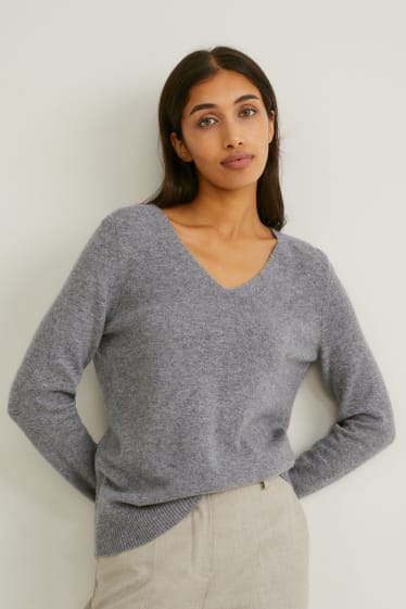 Damen - Kaschmir-Pullover - grau-melange