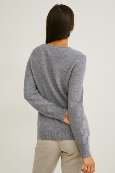 Damen - Kaschmir-Pullover - grau-melange