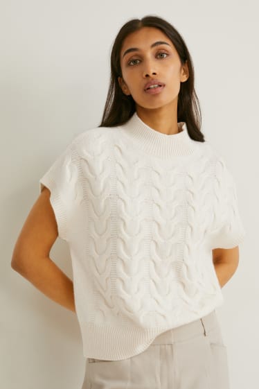 Kobiety - Sweter z kaszmiru - wzór warkocza - kremowobiały