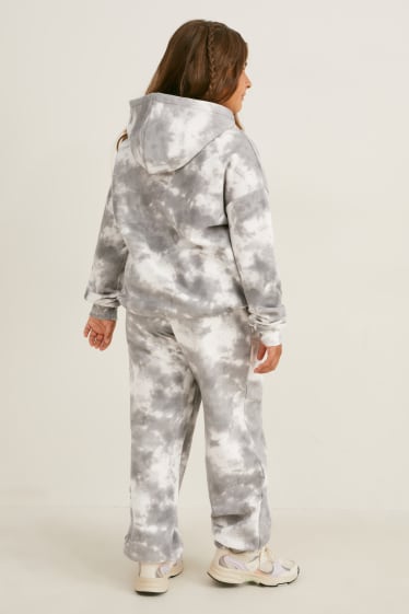 Bambini - Taglie forti - set - felpa con cappuccio e pantaloni sportivi - 2 pezzi - bianco / grigio