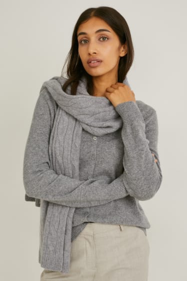 Donna - Sciarpa in cashmere - motivo treccia - grigio melange