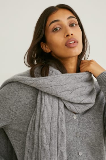 Donna - Sciarpa in cashmere - motivo treccia - grigio melange