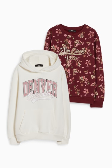 Kinderen: meisjes - Uitgebreide maten - set van 2 - hoodie en sweatshirt - bordeaux / wit