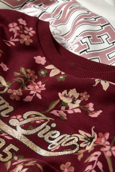 Kinderen: meisjes - Uitgebreide maten - set van 2 - hoodie en sweatshirt - bordeaux / wit