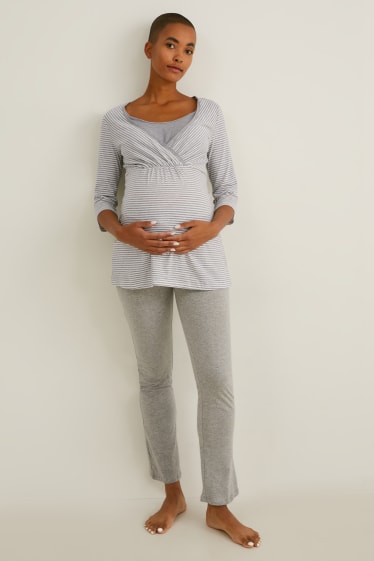 Damen - Still-Pyjama - weiss / grau