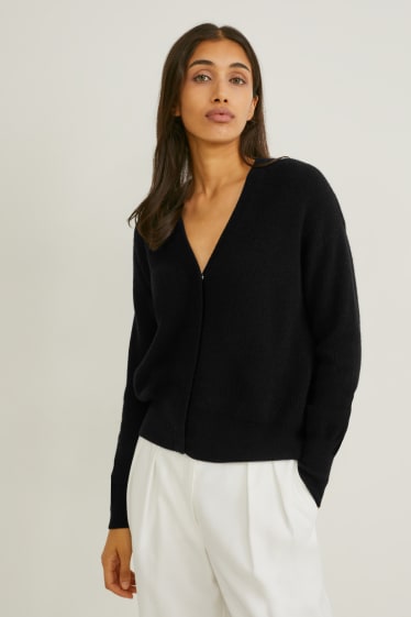 Dames - Gebreid vest van kasjmier - zwart