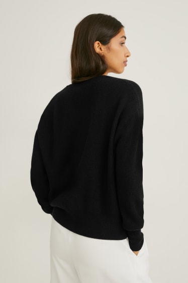 Dames - Gebreid vest van kasjmier - zwart