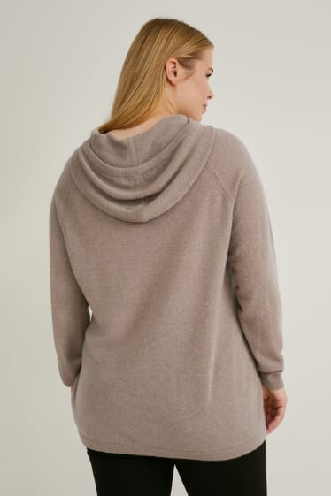 Femmes - Pull en cachemire à capuche. - taupe