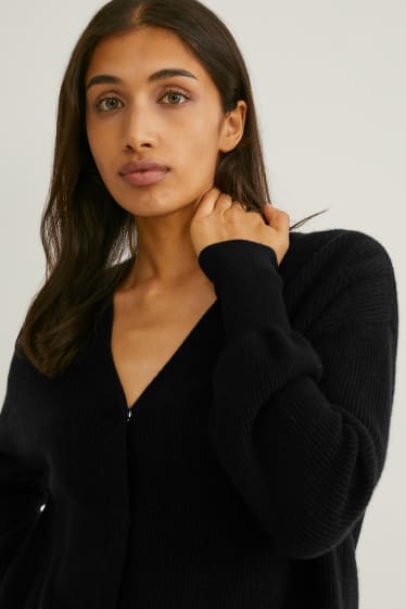 Dames - Gebreid vest van kasjmier - zwart