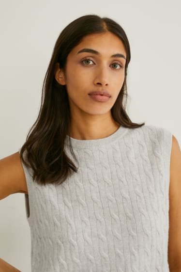 Donna - Gilet in maglia di cashmere - motivo treccia - bianco-melange
