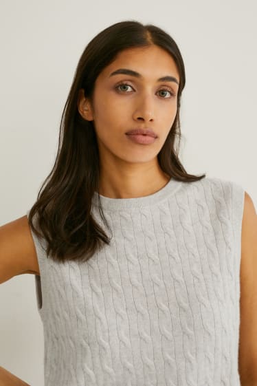 Women - Cashmere slipover - cable knit pattern - white-melange
