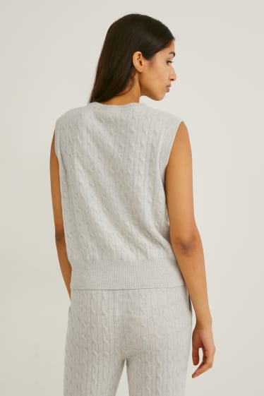 Donna - Gilet in maglia di cashmere - motivo treccia - bianco-melange