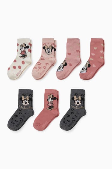 Enfants - Lot de 7 paires - Minnie Mouse - chaussettes à motif - beige chiné