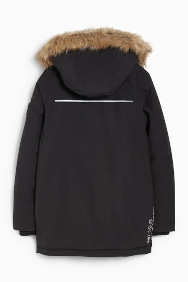 Children - Jacket with hood and faux fur trim - black