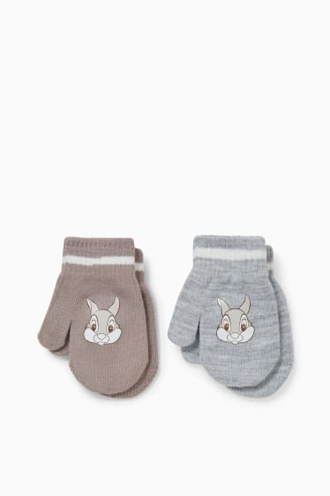 Niemowlęta - Wielopak, 2 pary - Bambi - niemowlęce rękawiczki z jednym palcem - jasnoszary-melanż