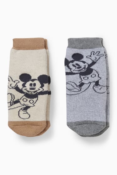 Bébés - Lot de 2 - Mickey Mouse - chaussettes antidérapantes pour bébé - marron clair