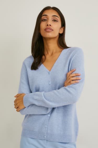 Femei - Cardigan tricotat din cașmir - albastru deschis melanj