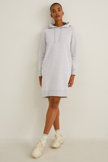 Women - Sweatshirt dress with hood - light gray-melange