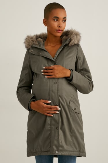 Women - Maternity parka with hood and baby pouch - winter - green