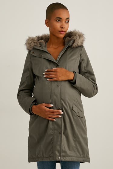 Femmes - Parka de grossesse à capuche avec empiècement porte-bébé - hiver - vert