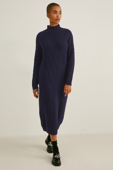 Women - Knitted dress - dark blue-melange