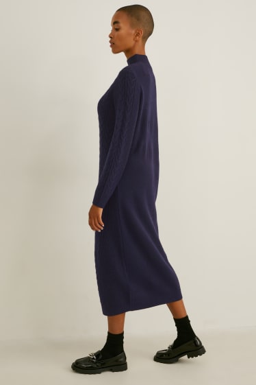 Women - Knitted dress - dark blue-melange