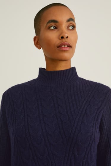 Women - Knitted dress - dark blue-melange