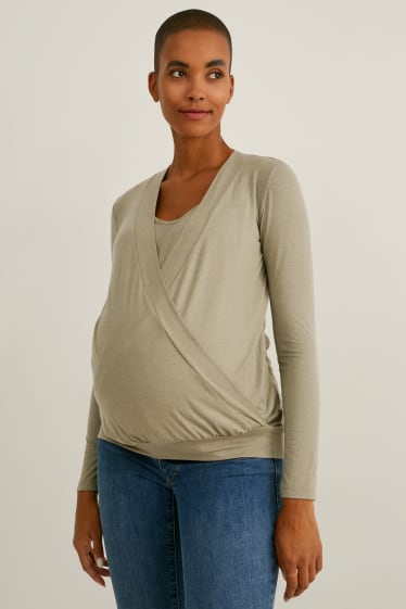 Femei - Tricou cu mânecă lungă pentru alăptare - verde