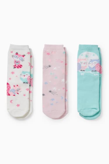 Children - Multipack of 3 - woodland animals - socks with motif - white / turquoise