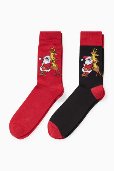 Uomo - CLOCKHOUSE - confezione da 2 - calzini natalizi con motivo - rosso / nero