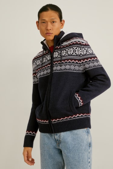 Men - Cardigan with hood - dark blue