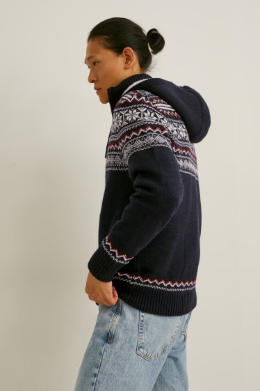 Men - Cardigan with hood - dark blue
