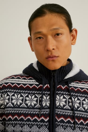 Men - Cardigan with hood - dark blue