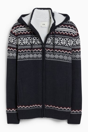 Men - Cardigan with hood - dark blue