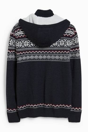 Men - Cardigan with hood - dark blue