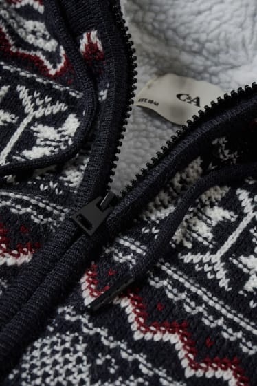 Men - Cardigan with hood - dark blue