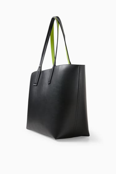 Dámské - Oboustranná kabelka shopper - imitace kůže - černá